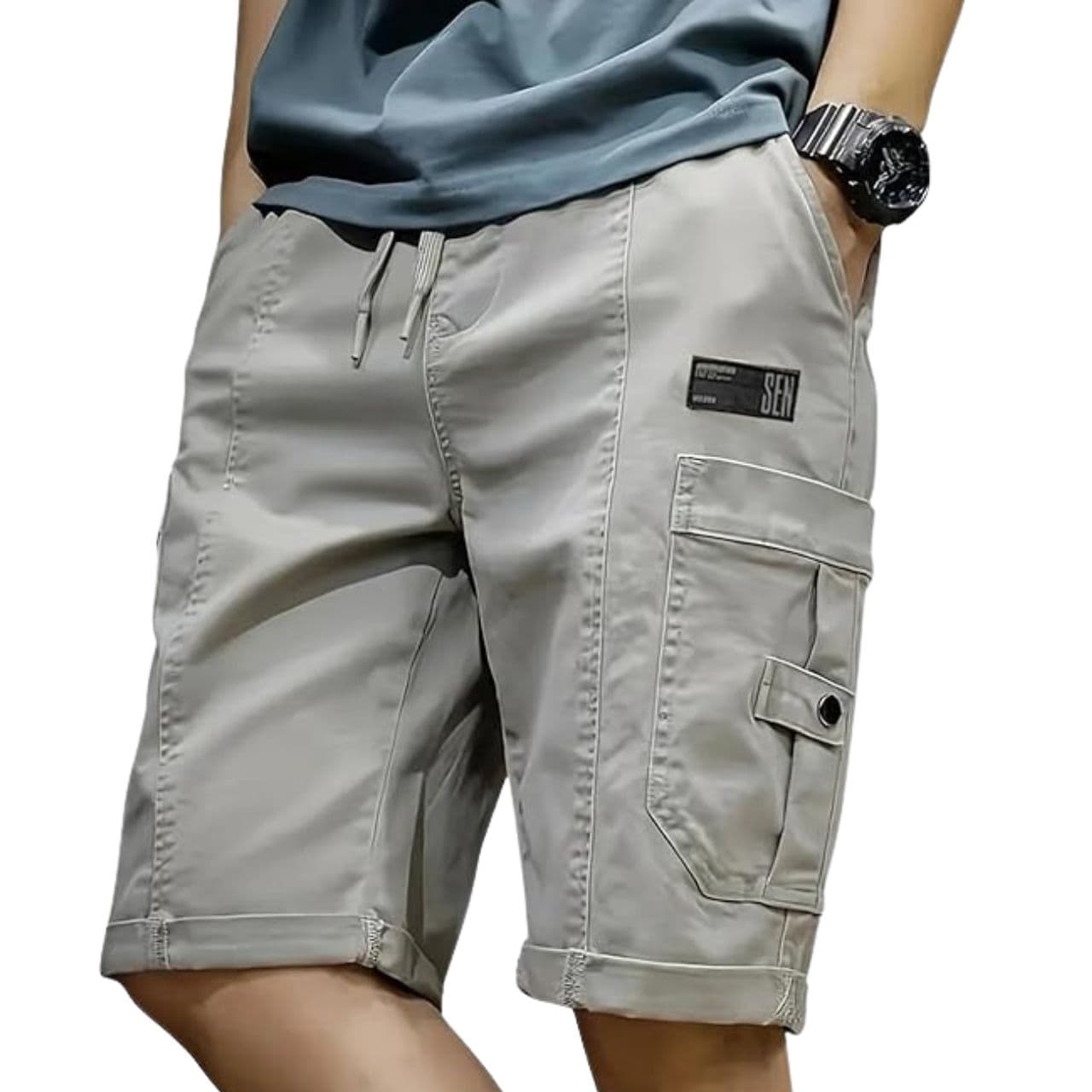 Self Design Men Grey Casual Shorts