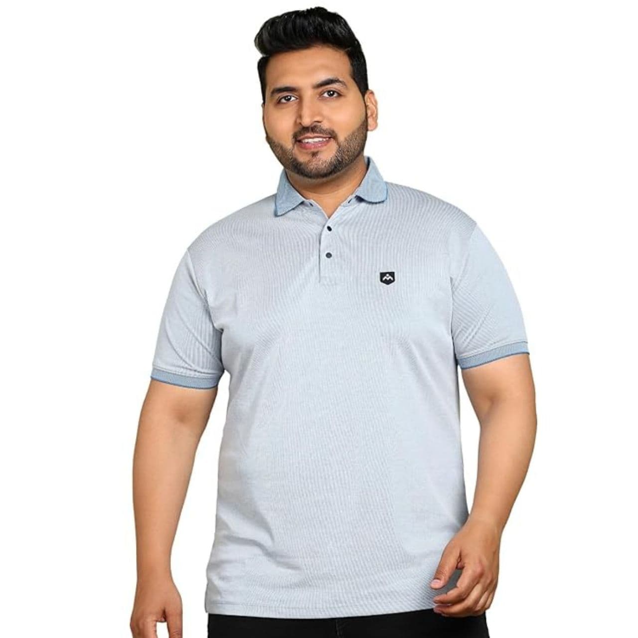 Men Graphic Print Polo Neck Cotton Blend Light Blue T-Shirt
